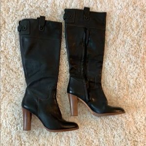 Tall Black Leather Boots with wood heel!